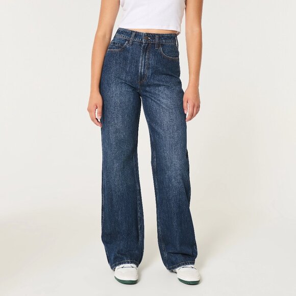 Hollister Denim - HOLLISTER ULTRA HIGH-RISE BAGGY JEANS WIDE LEG RIGID 100% COTTON DENIM sz 4R/27R